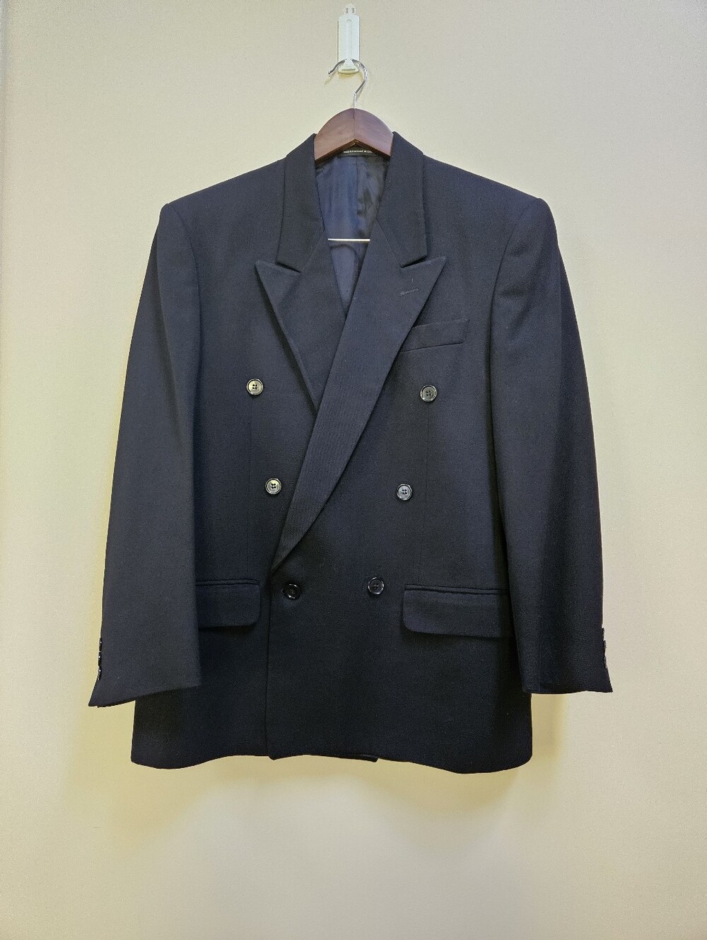 Vintage Moores Double Breasted Suit Jacket 38 Short Pure Virgin Wool Black